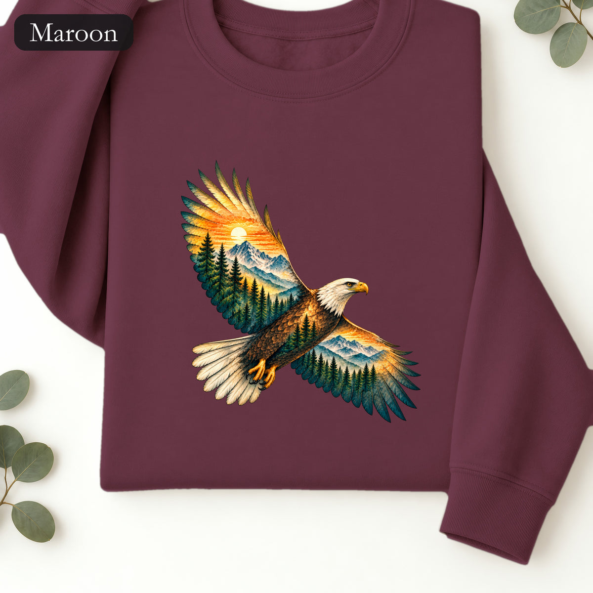 Soaring Eagle Mountain Scene Sweatshirt | Nature Bird Graphic