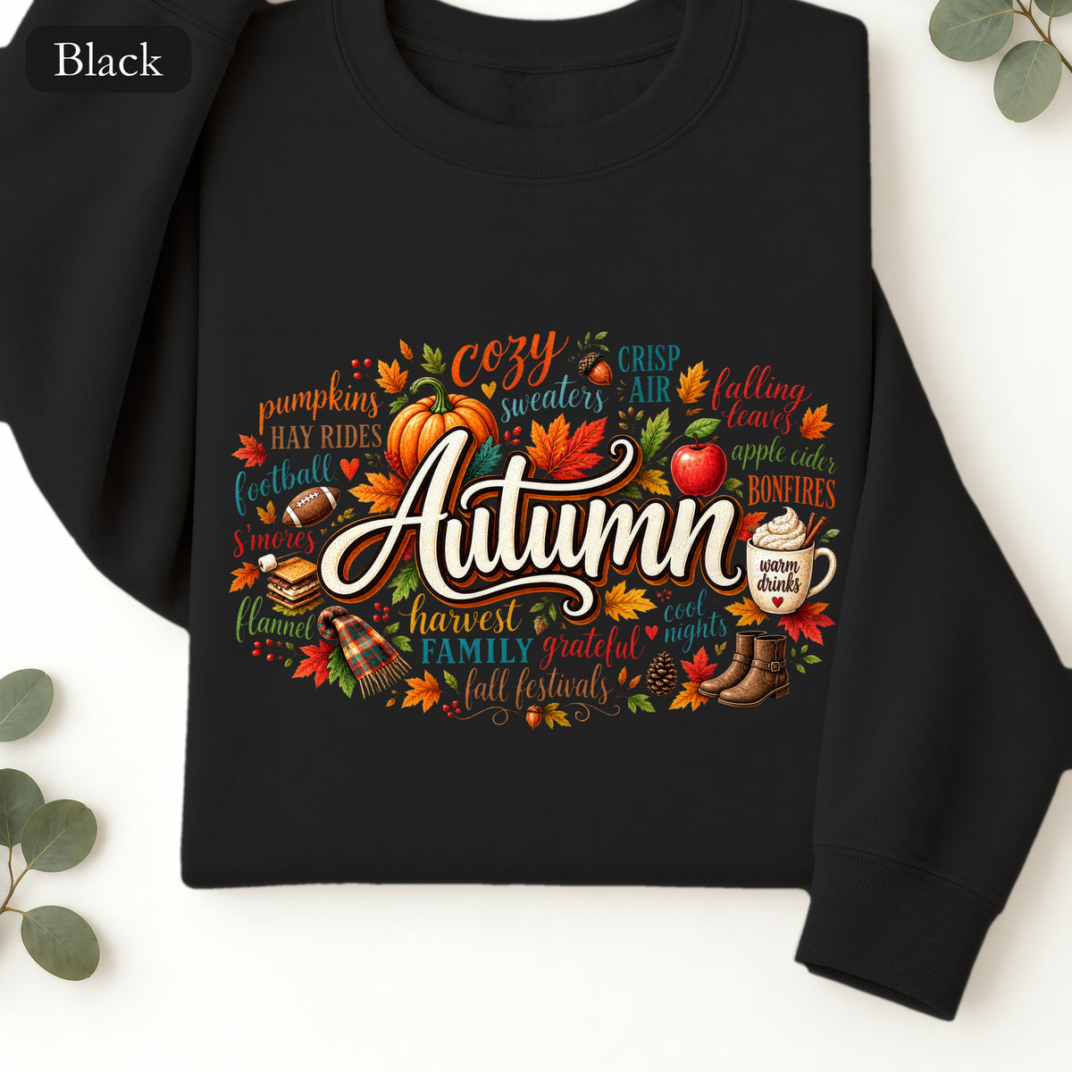 Autumn lettering collage Sweatshirt | Fall pumpkin leaves cider cozy harvest