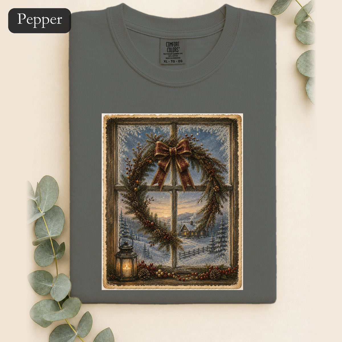 Winter Wreath Window Shirt | Vintage Christmas Scene