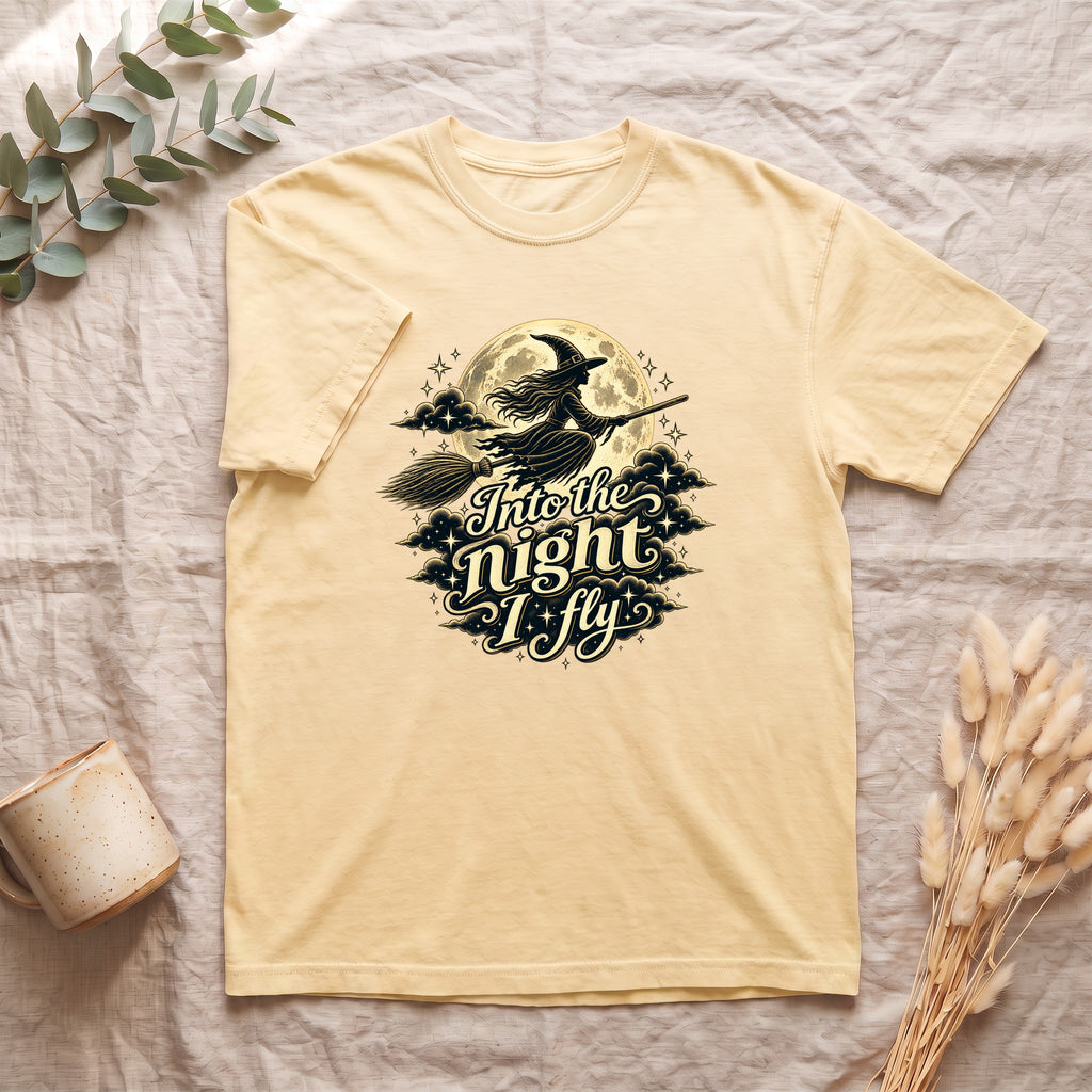 Witch Moon Shirt, Into the Night I Fly, Magical Halloween Tee, Witchy Aesthetic Gift