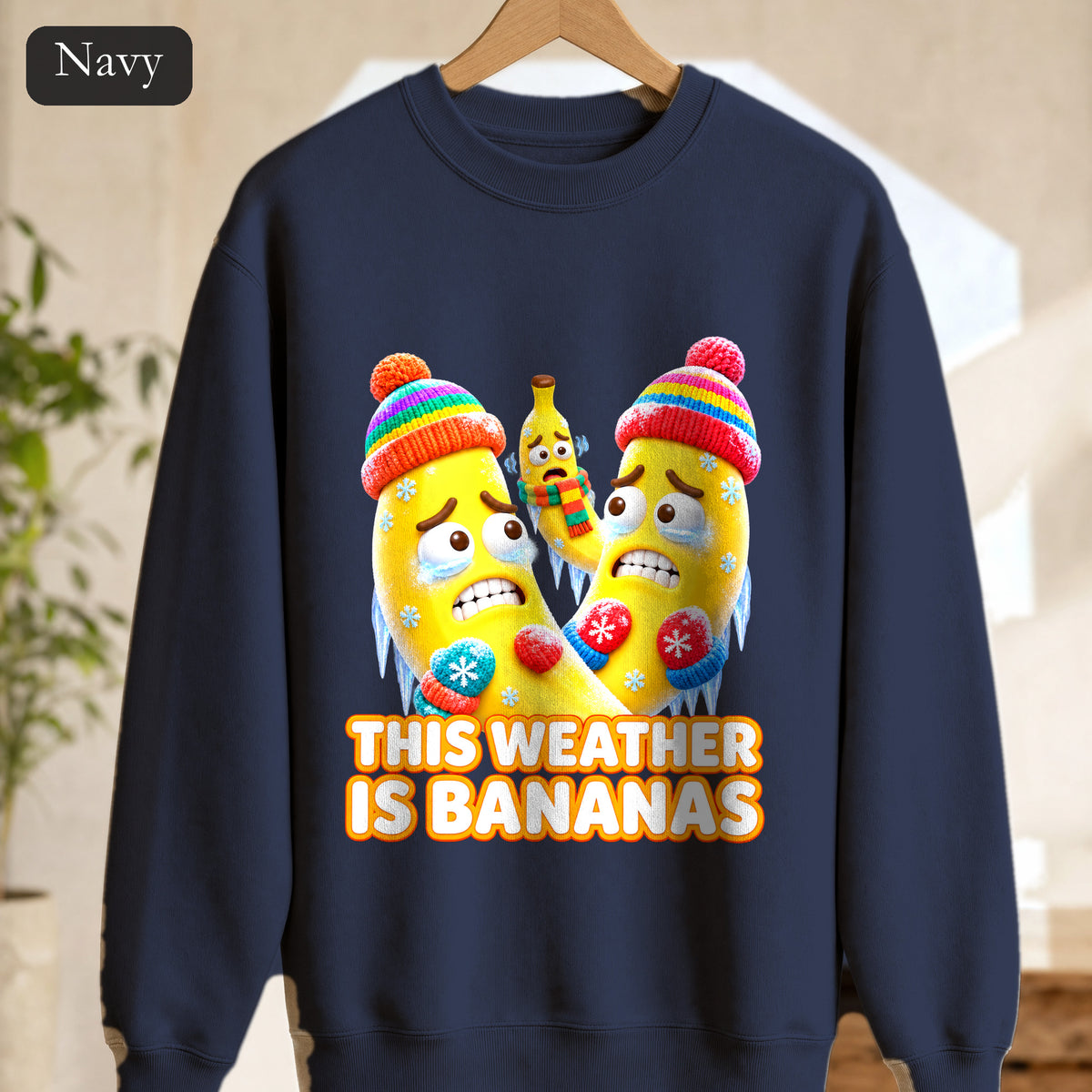 This Weather Is Bananas Sweatshirt, Funny Freezing Banana Crewneck, Winter Fruit Pun Gift, Cold Weather Humor Sweatshirt