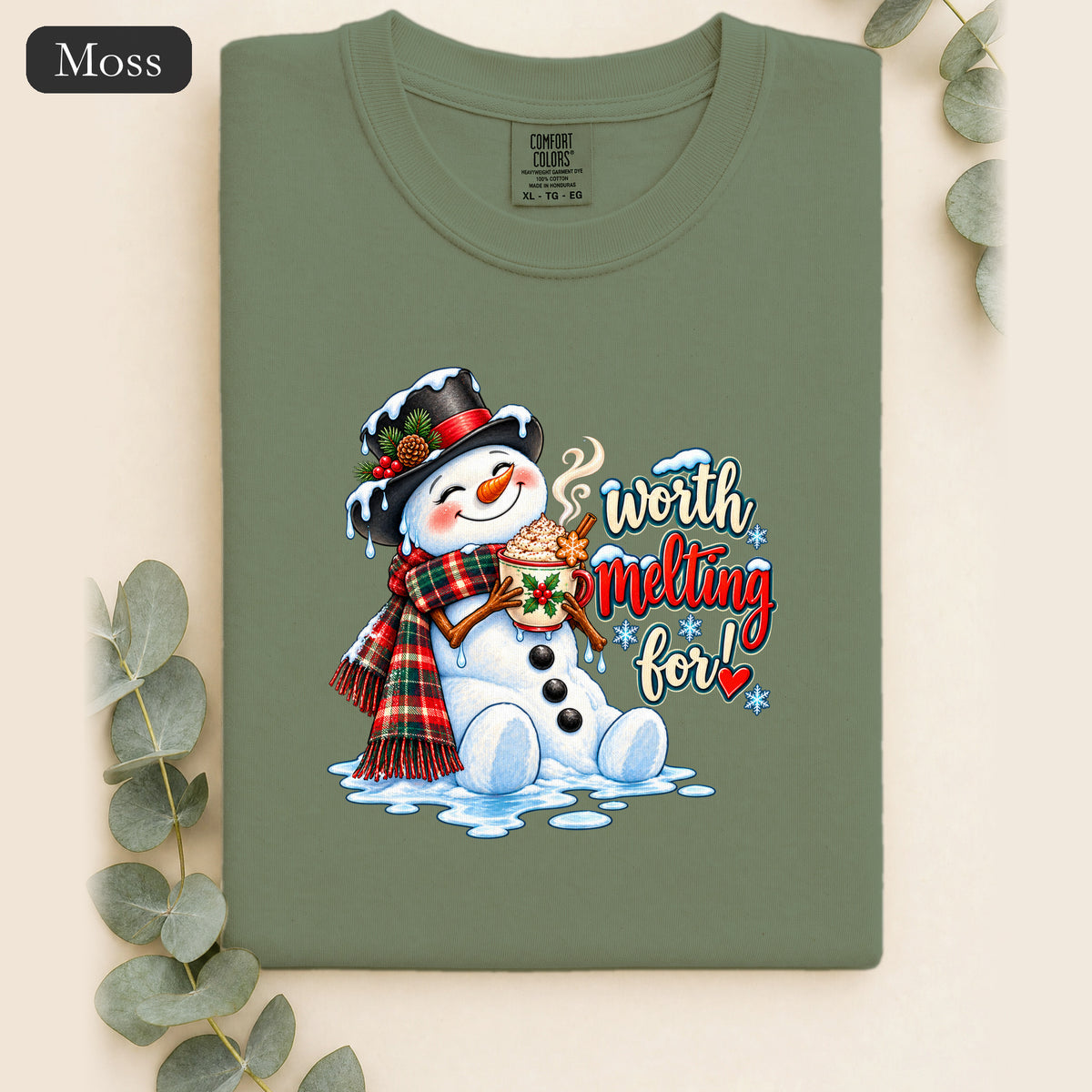 Worth melting for -Snowman with with cocoa Shirt | Christmas Holiday Snowman Tee
