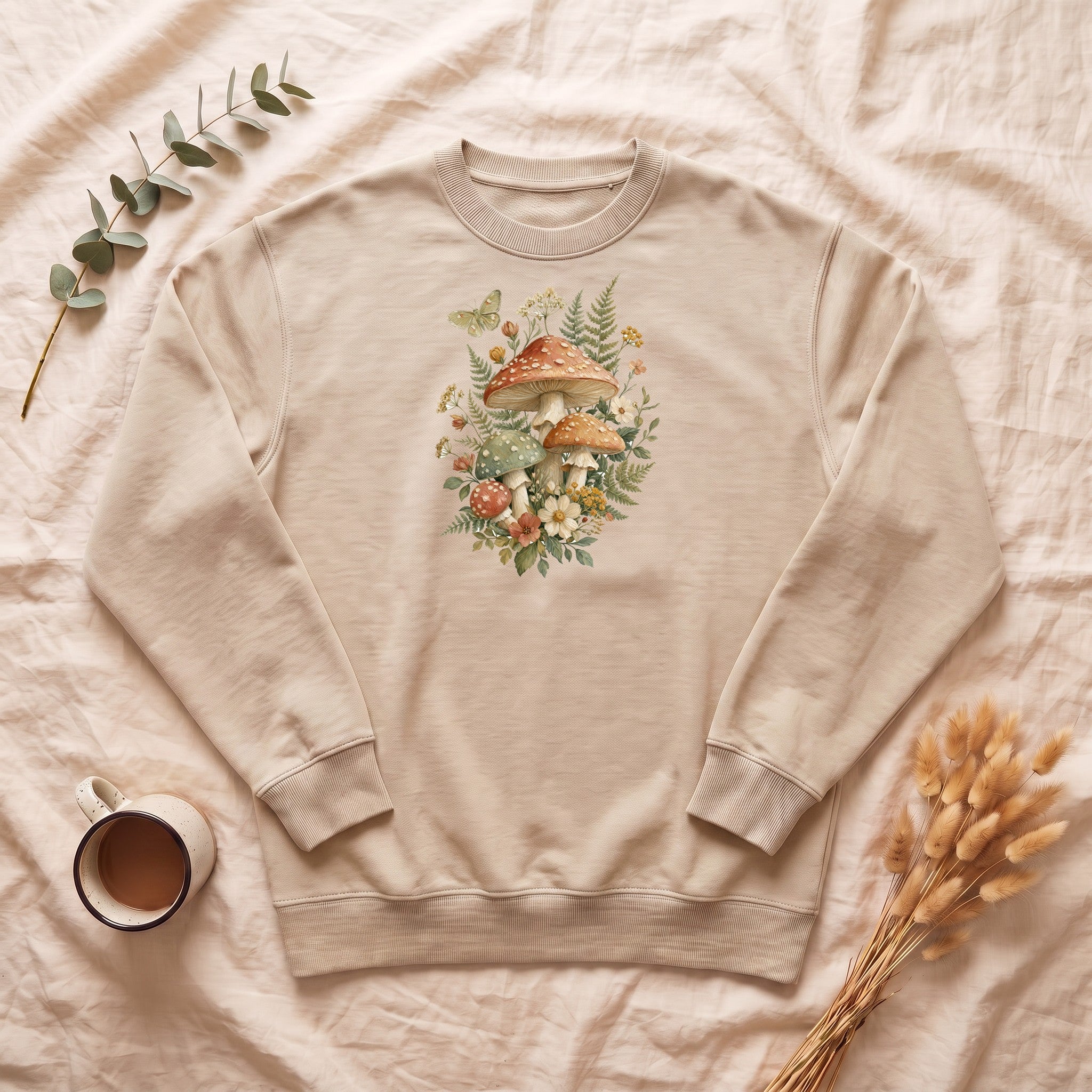 Cottagecore Mushroom Shirt, Botanical Fairycore Tee, Whimsical Nature Lover Gift, Painterly Wildflower Sweatshirt