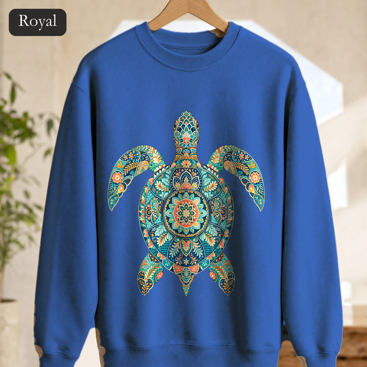 Boho Sea Turtle Shirt, Folk Art Turtle Tee, Japanese Pattern Ocean Lover Gift, Vintage Floral Turtle Sweatshirt
