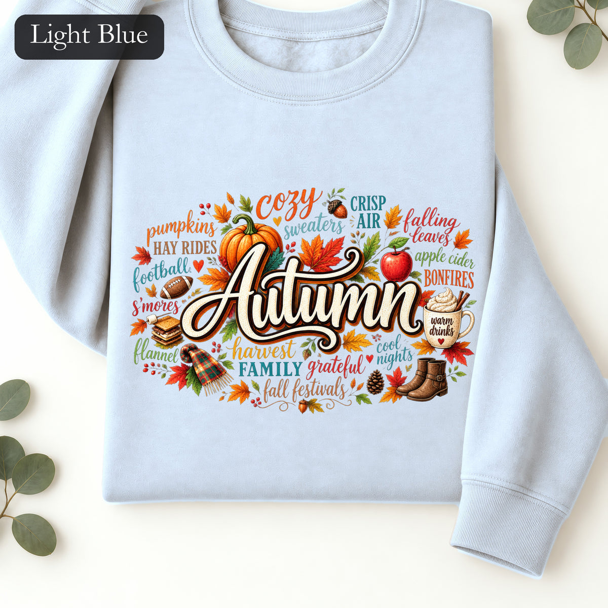 Autumn lettering collage Sweatshirt | Fall pumpkin leaves cider cozy harvest