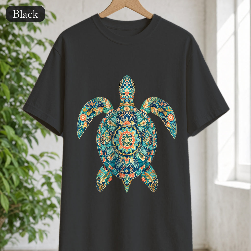 Boho Sea Turtle Shirt, Folk Art Turtle Tee, Japanese Pattern Ocean Lover Gift, Vintage Floral Turtle Sweatshirt