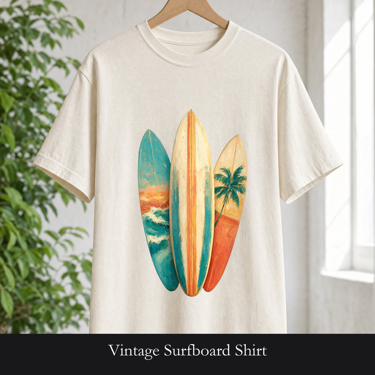 Vintage Surfboard Shirt, Painterly Surf Art Tee, Beach Coastal Surfer Gift, Summer Ocean T-Shirt