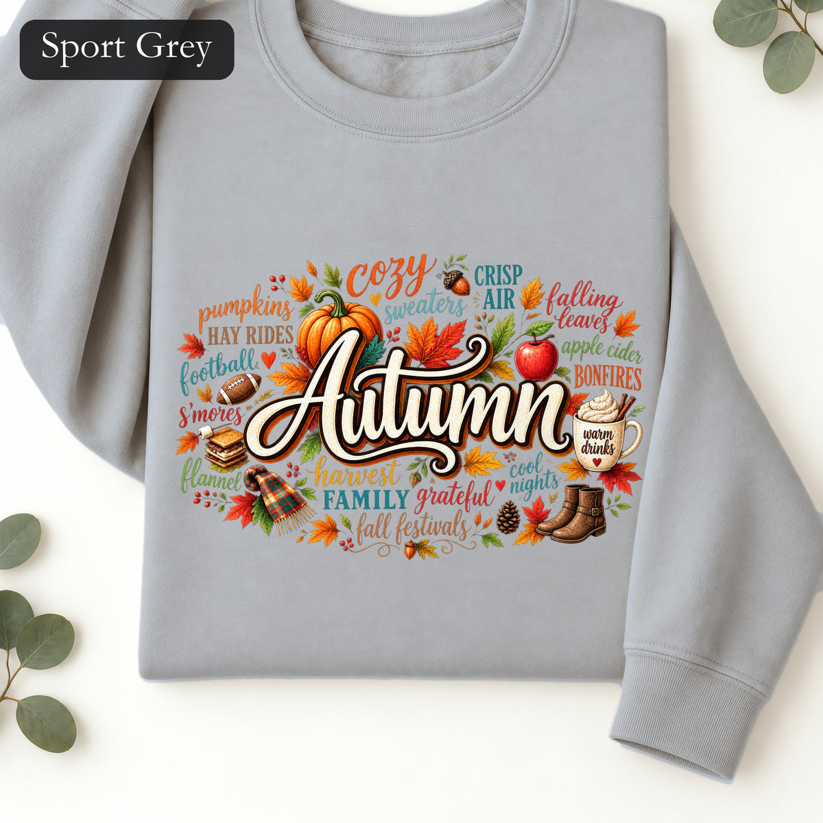 Autumn lettering collage Sweatshirt | Fall pumpkin leaves cider cozy harvest