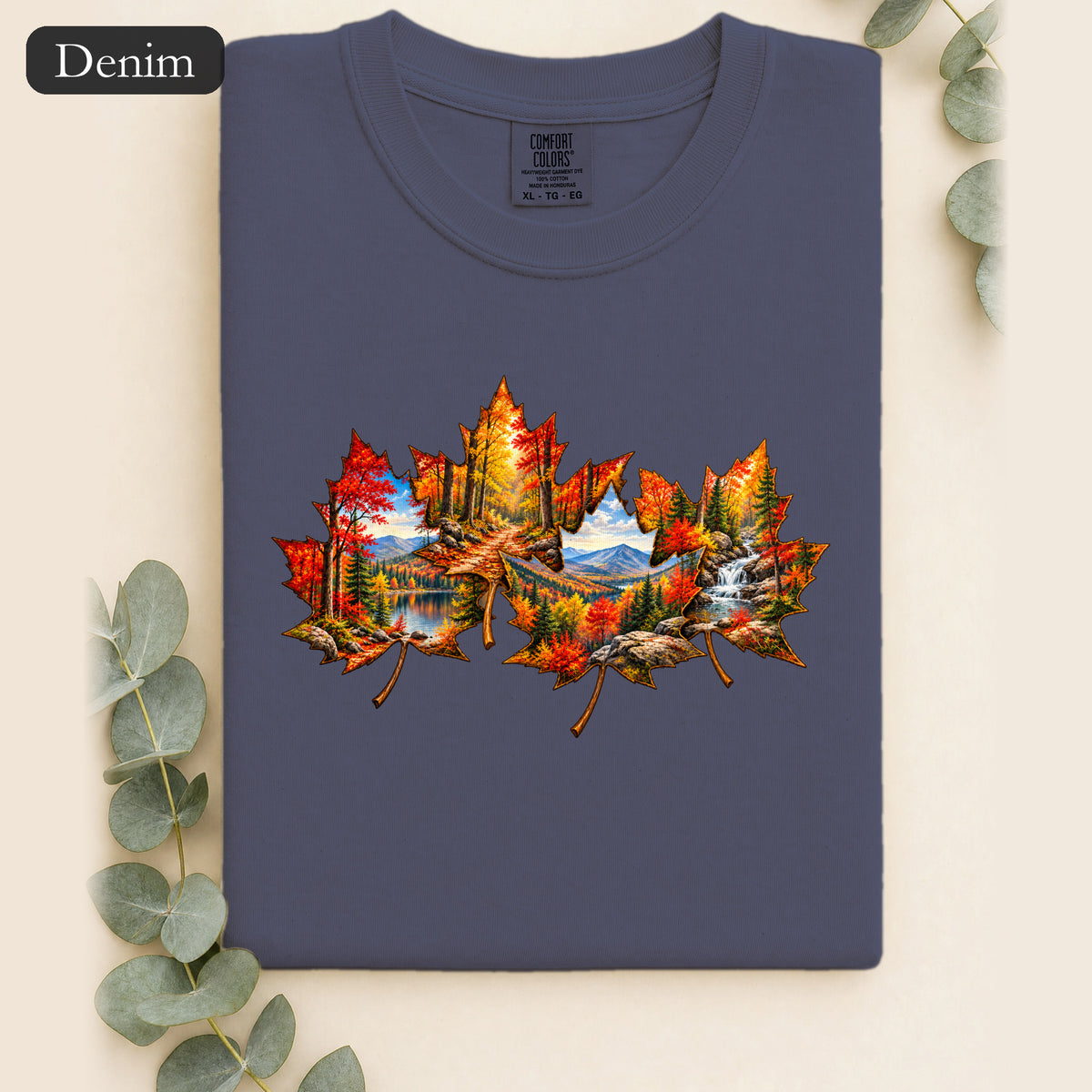Autumn Maple Leaf Landscape Shirt | Fall Forest Lake Scene