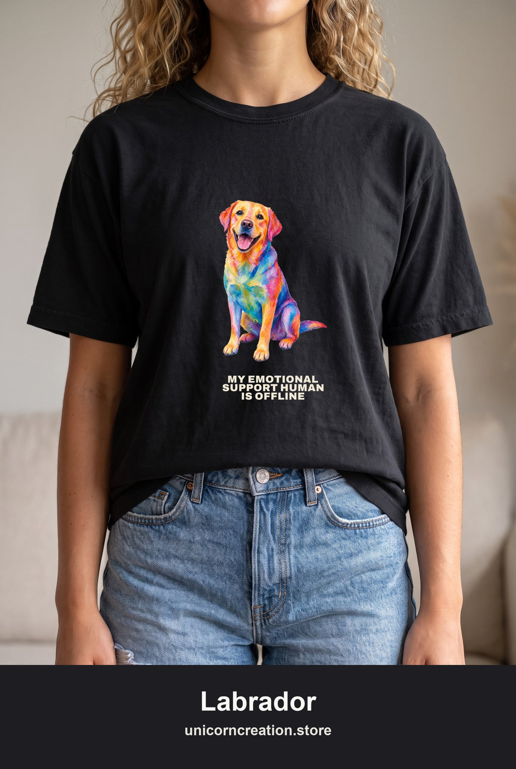 Labrador Shirt, My Emotional Support Human Is Offline Tee, Funny Lab Dog Mom Gift, Painterly Dog Lover Sweatshirt