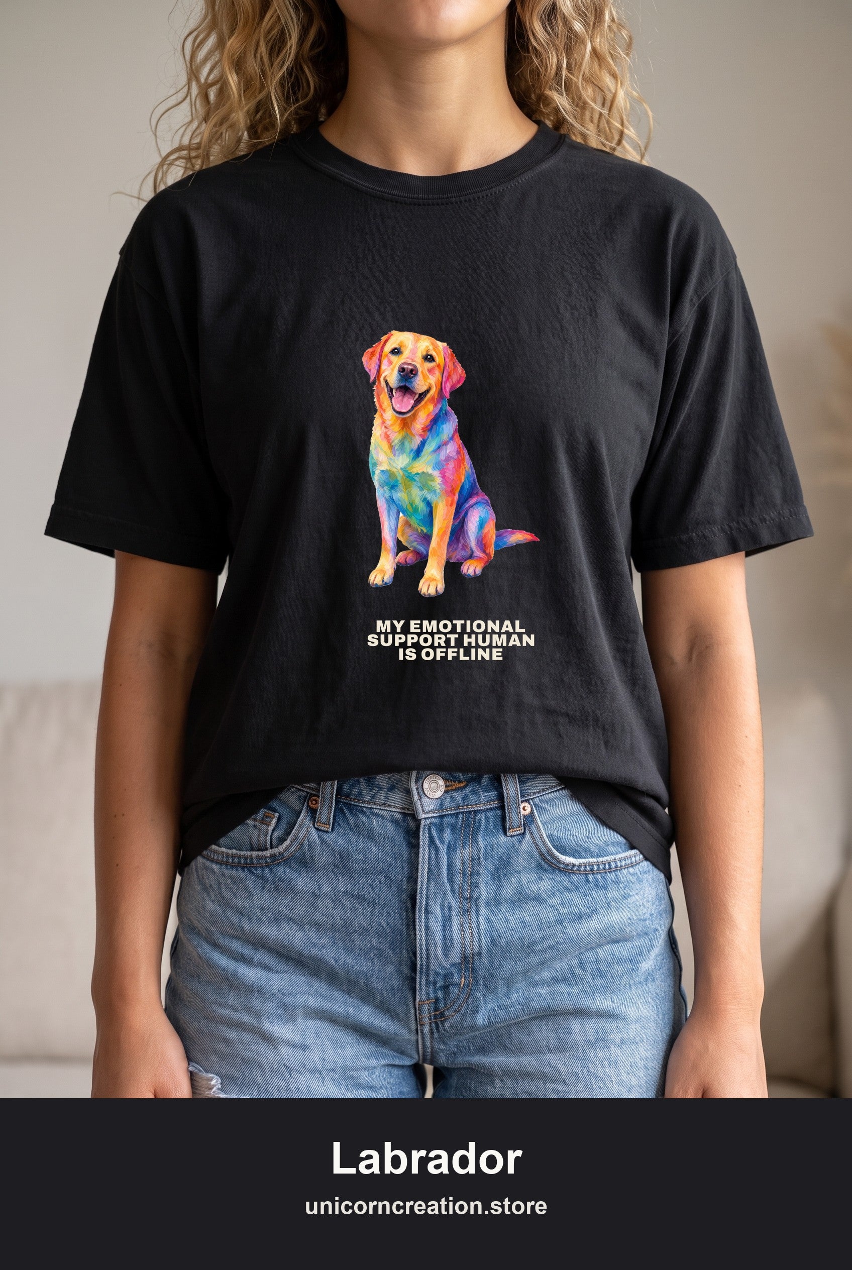 Labrador Shirt, My Emotional Support Human Is Offline Tee, Funny Lab Dog Mom Gift, Painterly Dog Lover Sweatshirt