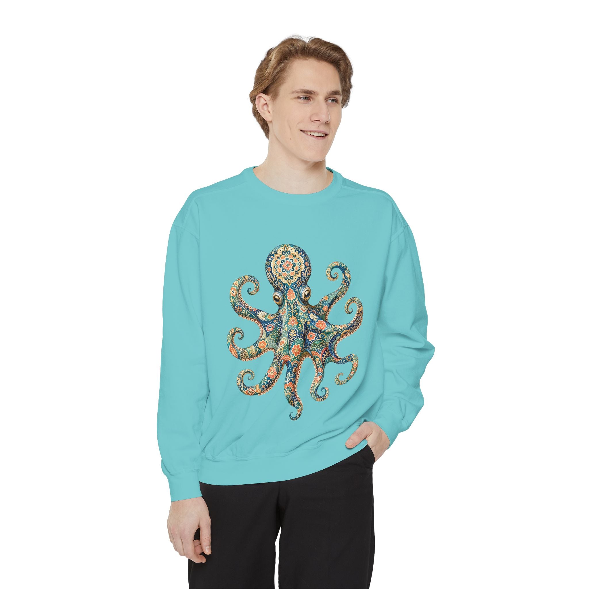 Boho Octopus Shirt, Folk Art Octopus Tee, Japanese Pattern Ocean Lover Gift, Vintage Floral Octopus Sweatshirt