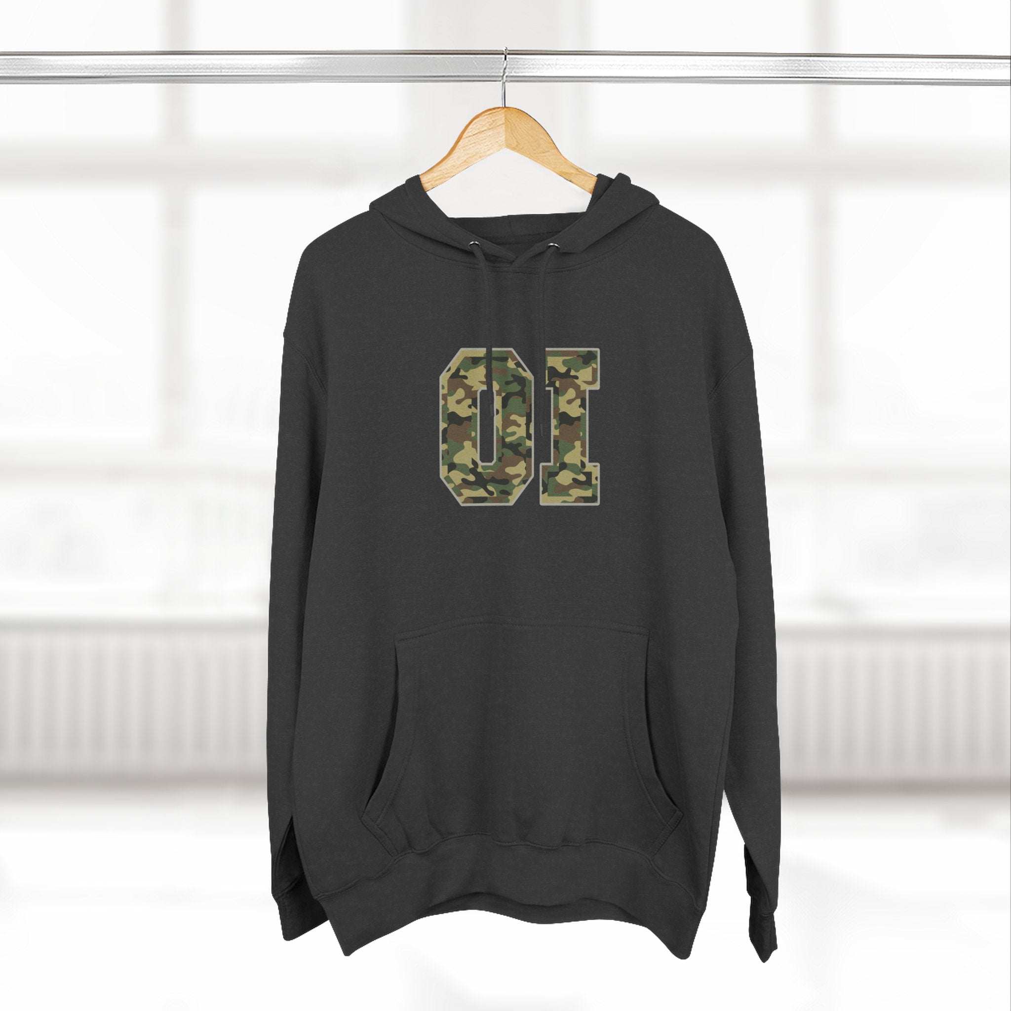 Camo OI Fleece Hoodie — Woodland Camo Pullover, Organic Intervention