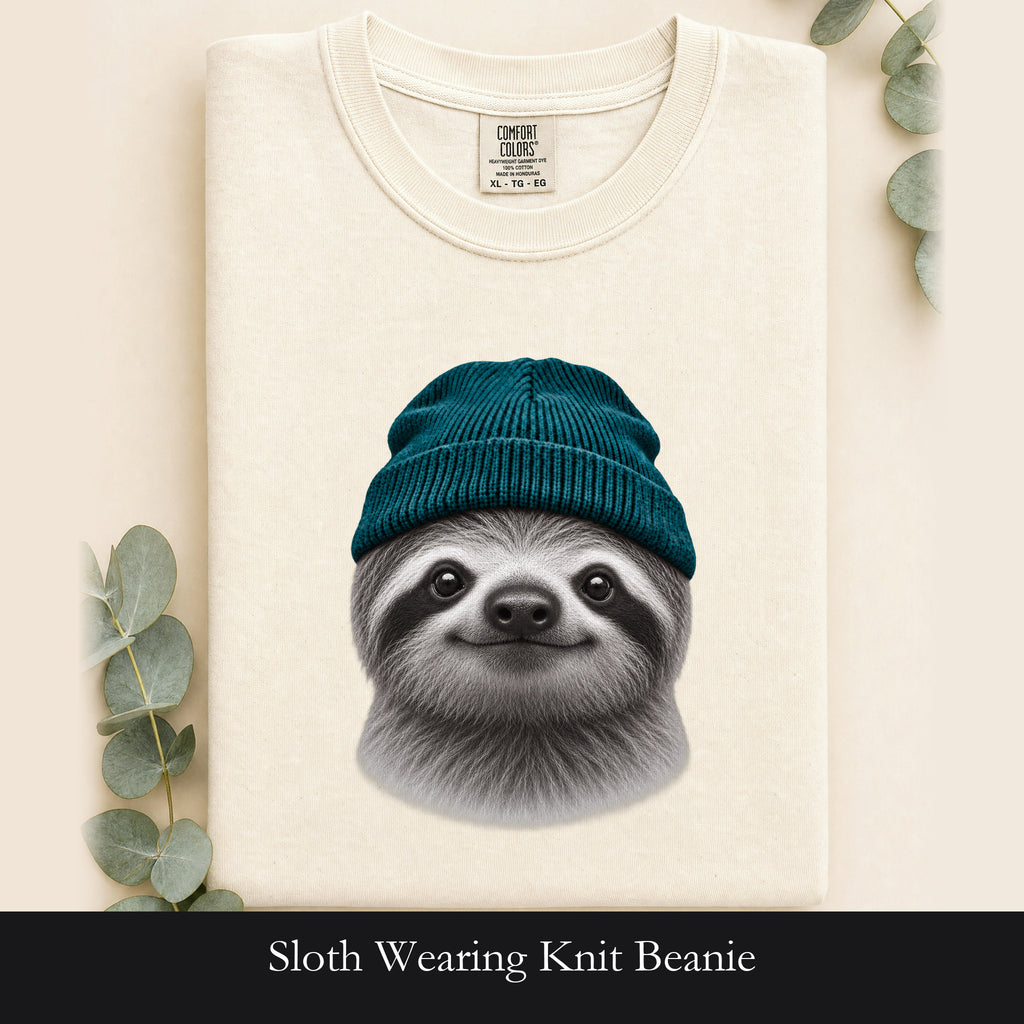 Sloth Wearing Knit Beanie | Cozy Winter Animal Tee