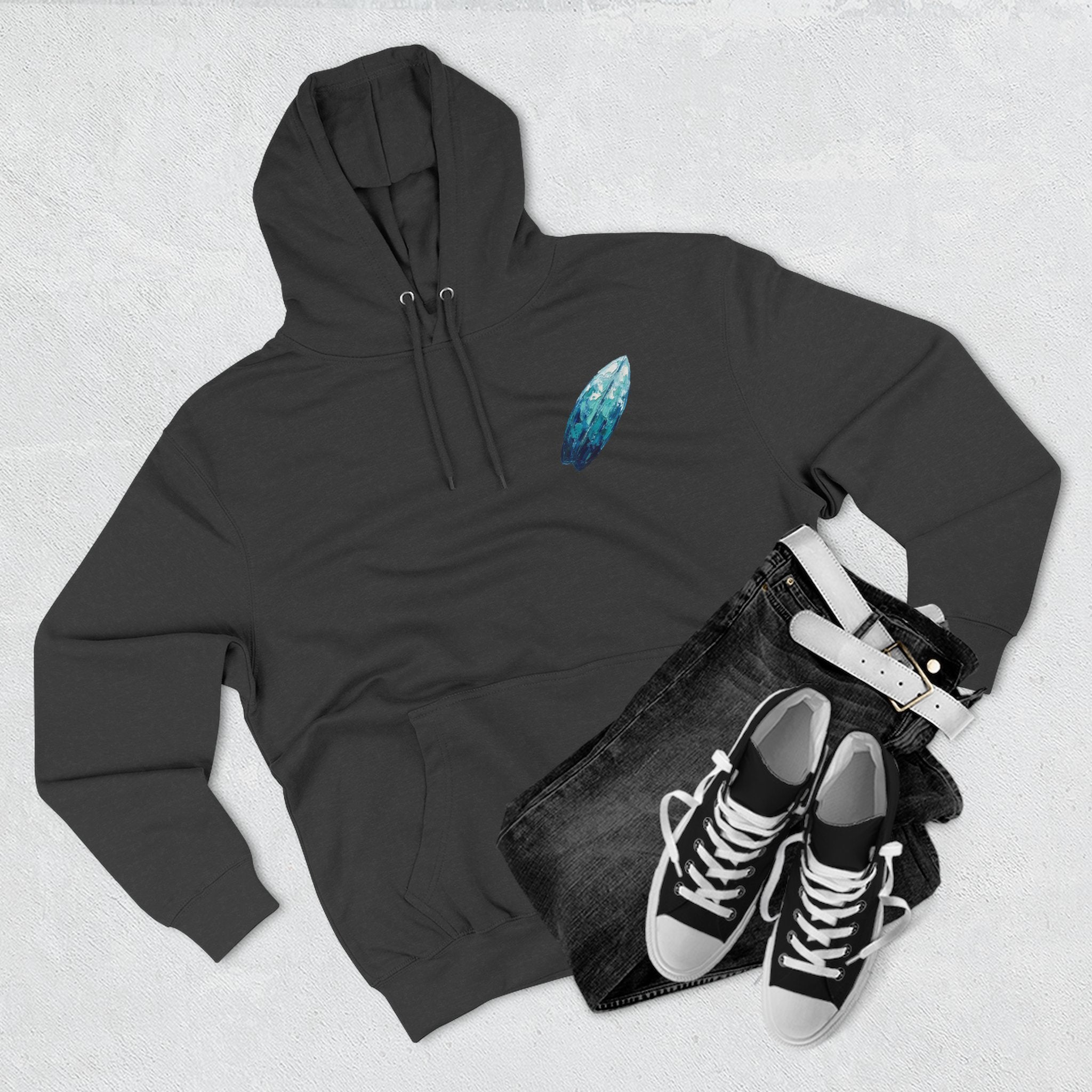 Surf Dog Hoodie — Cute White Dog Riding a Blue Surfboard Pullover