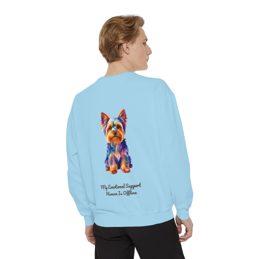 Yorkie Shirt, My Emotional Support Human Is Offline Tee, Funny Yorkshire Terrier Dog Mom Gift, Dog Lover Sweatshirt