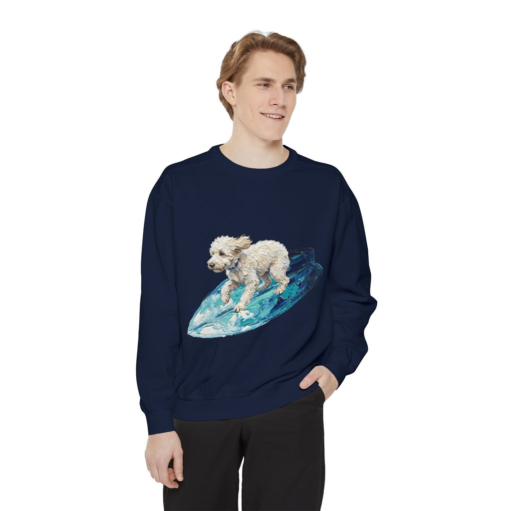 Surfing Dog Shirt, Painterly Surf Dog Tee, Beach Coastal Dog Lover Gift, Summer Ocean Dog Mom Sweatshirt