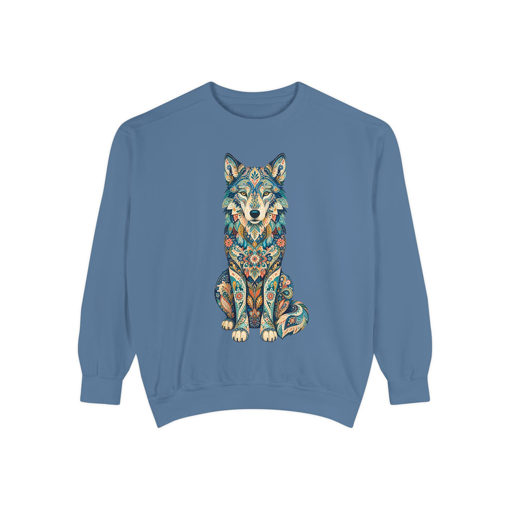 Boho Wolf Shirt, Folk Art Wolf Tee, Japanese Pattern Wolf Lover Gift, Vintage Floral Wolf Sweatshirt
