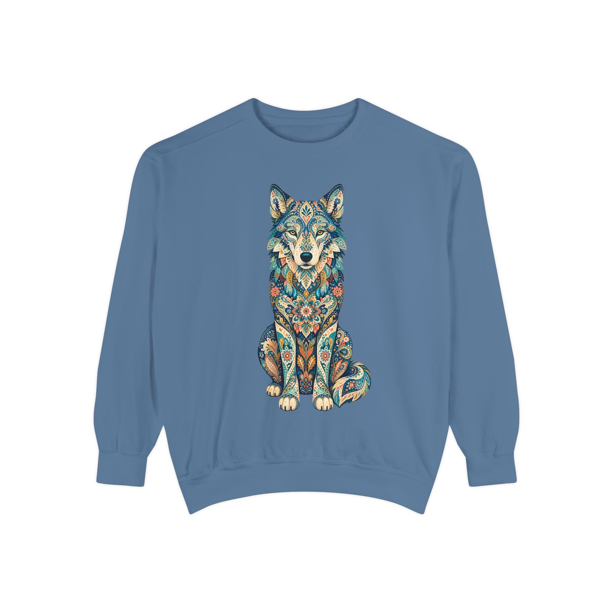Boho Wolf Shirt, Folk Art Wolf Tee, Japanese Pattern Wolf Lover Gift, Vintage Floral Wolf Sweatshirt