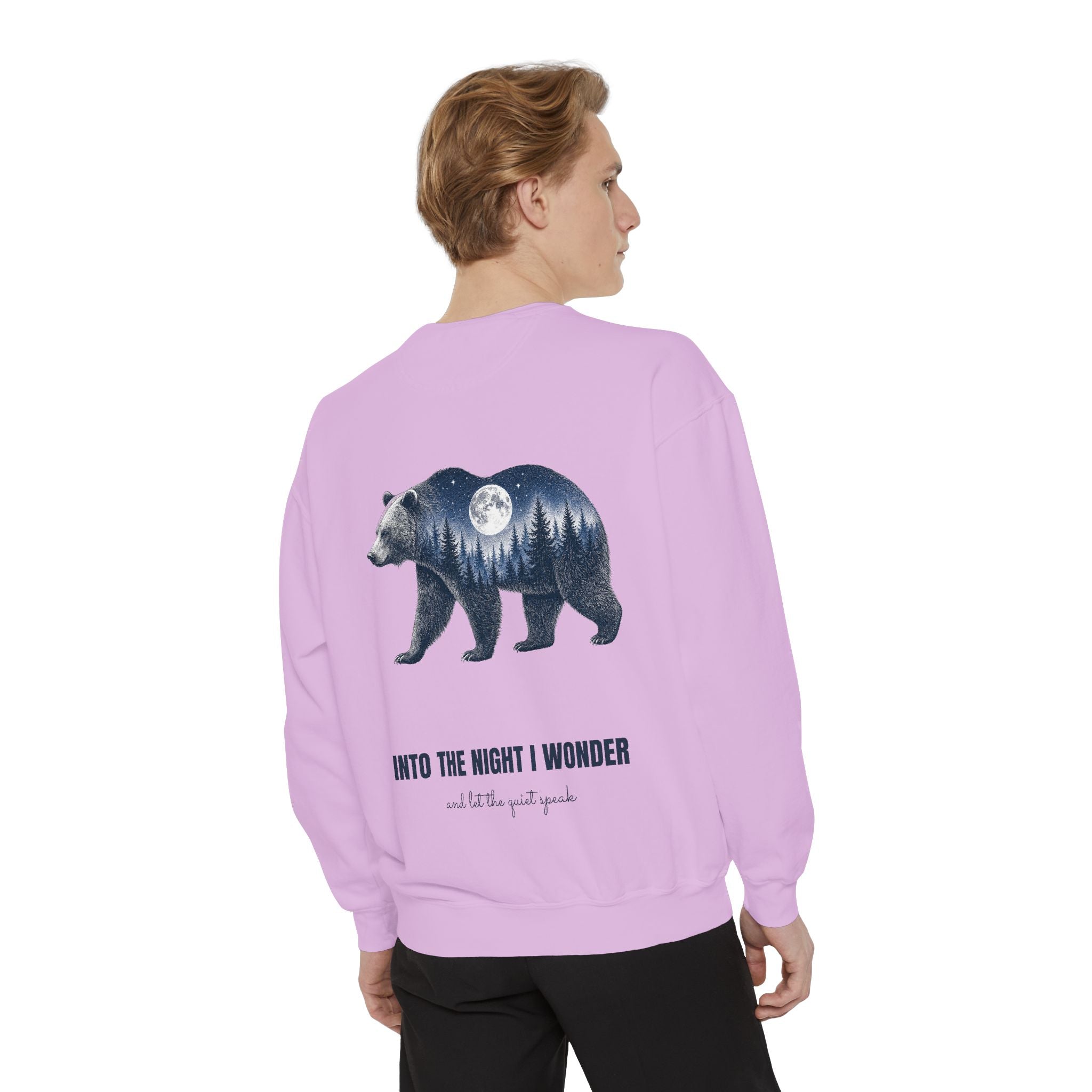 Into the Night I Wonder Shirt, Bear Double Exposure Tee, Moonlit Forest Camping Gift, Woodland Nature Sweatshirt