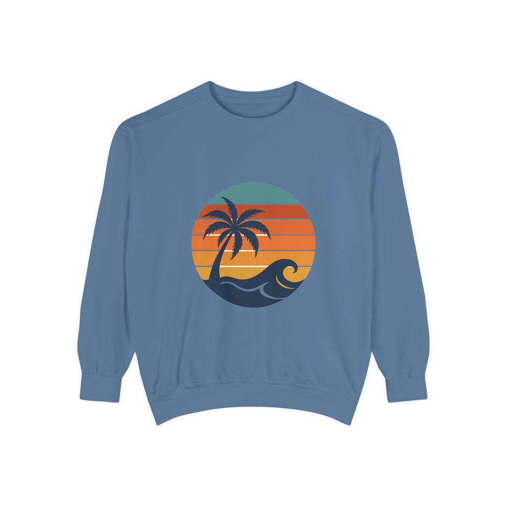 Retro Sunset Beach Shirt, Vintage Palm Tee, Ocean Surf Gift, 70s Coastal Landscape Sweatshirt