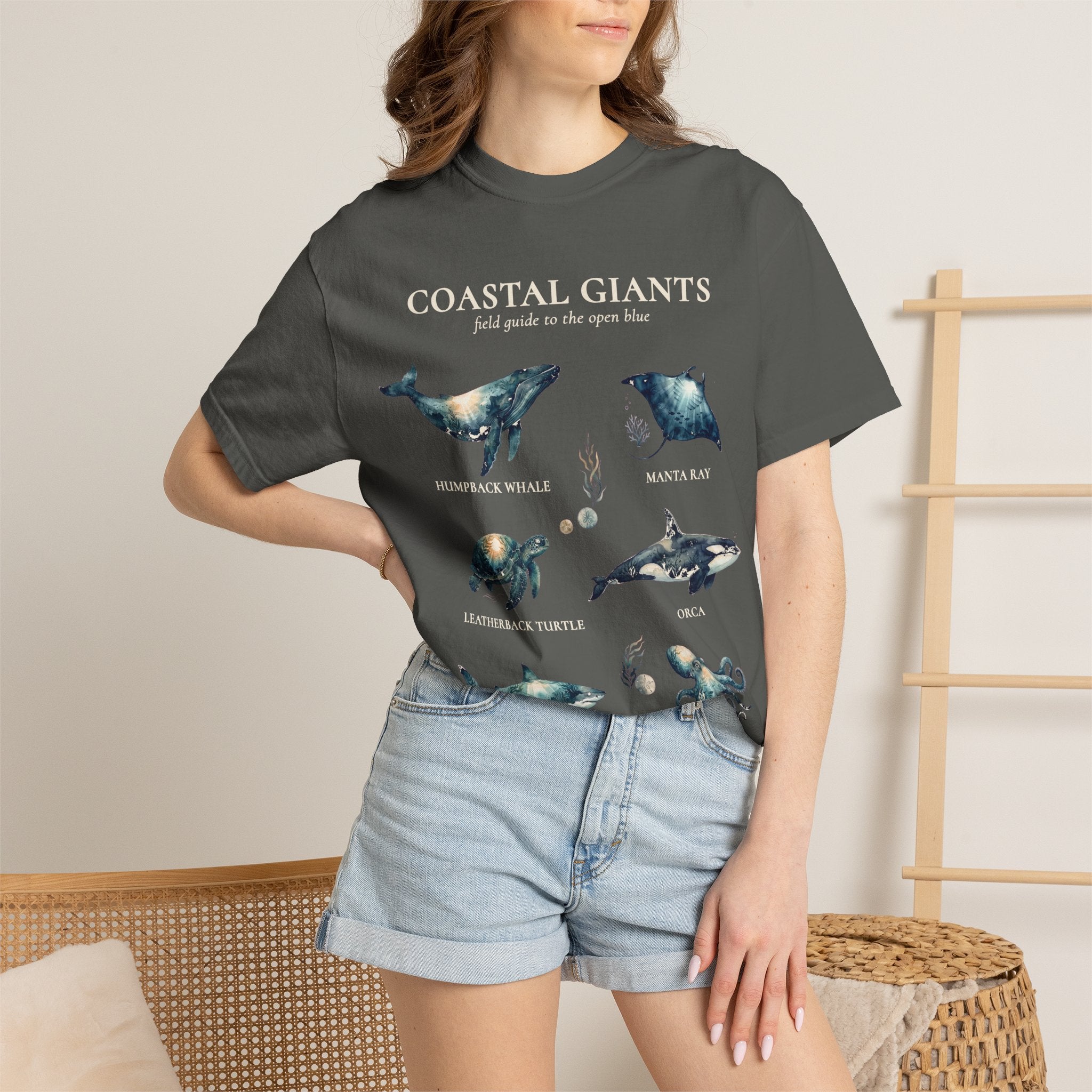Vintage Ocean Creatures Sweatshirt, Marine Life Field Guide Crewneck, Whale Octopus Sea Turtle Ocean Lover Gift