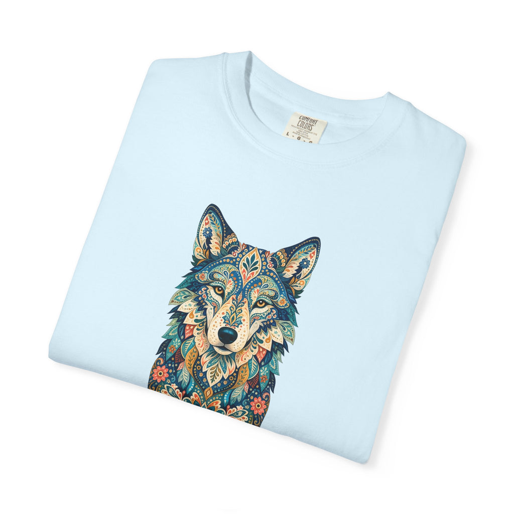 Boho Wolf Shirt, Folk Art Wolf Tee, Japanese Pattern Wolf Lover Gift, Vintage Floral Wolf Sweatshirt