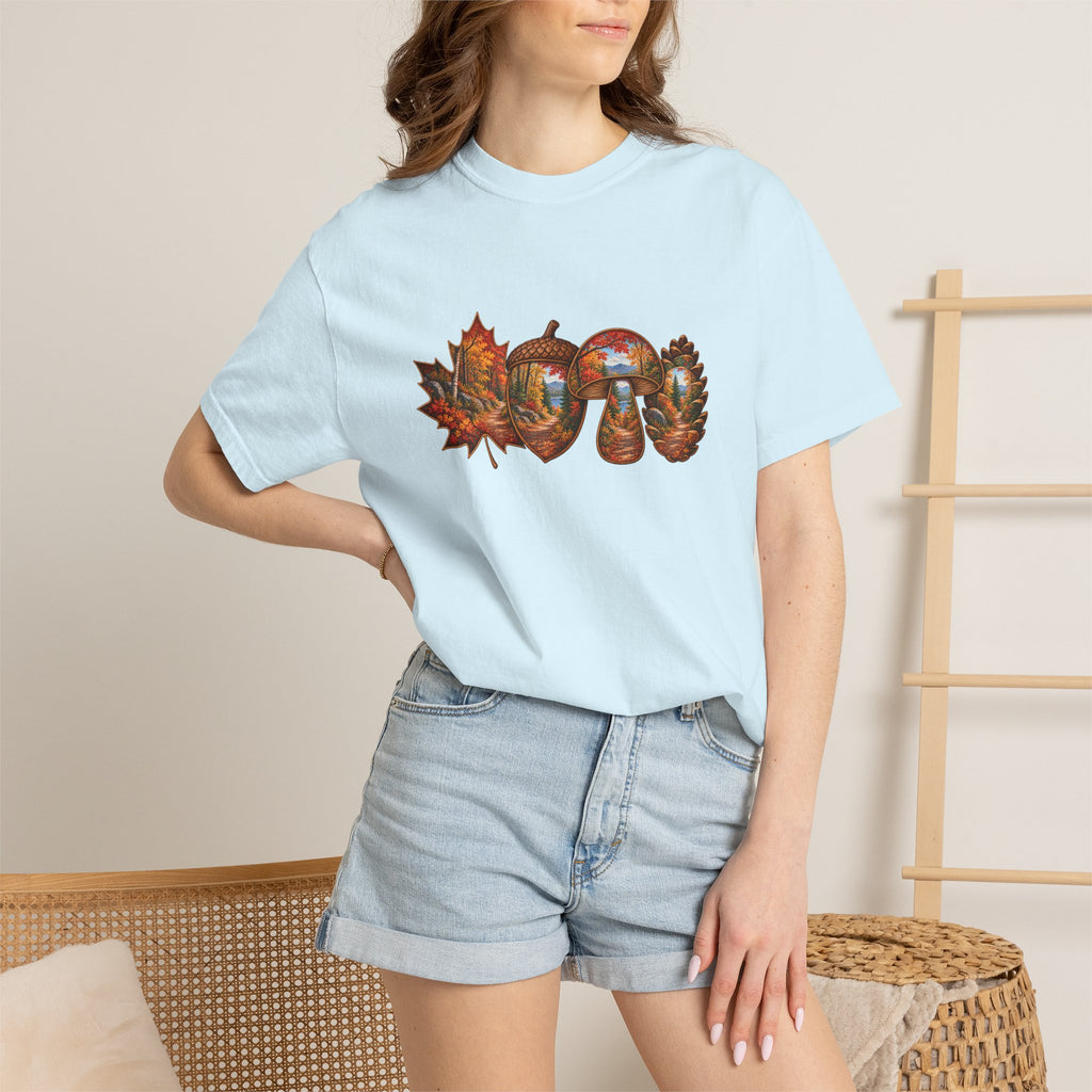 Autumn Lake Scene on Maple Leaves Shirt | Fall Landscape Tee