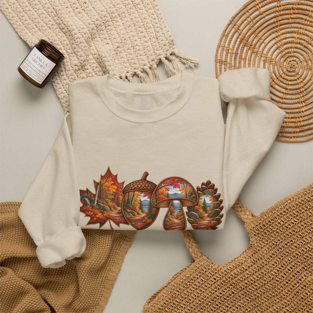 Autumn Lake Scene on Maple Leaves Sweatshirt | Fall Landscape Crewneck
