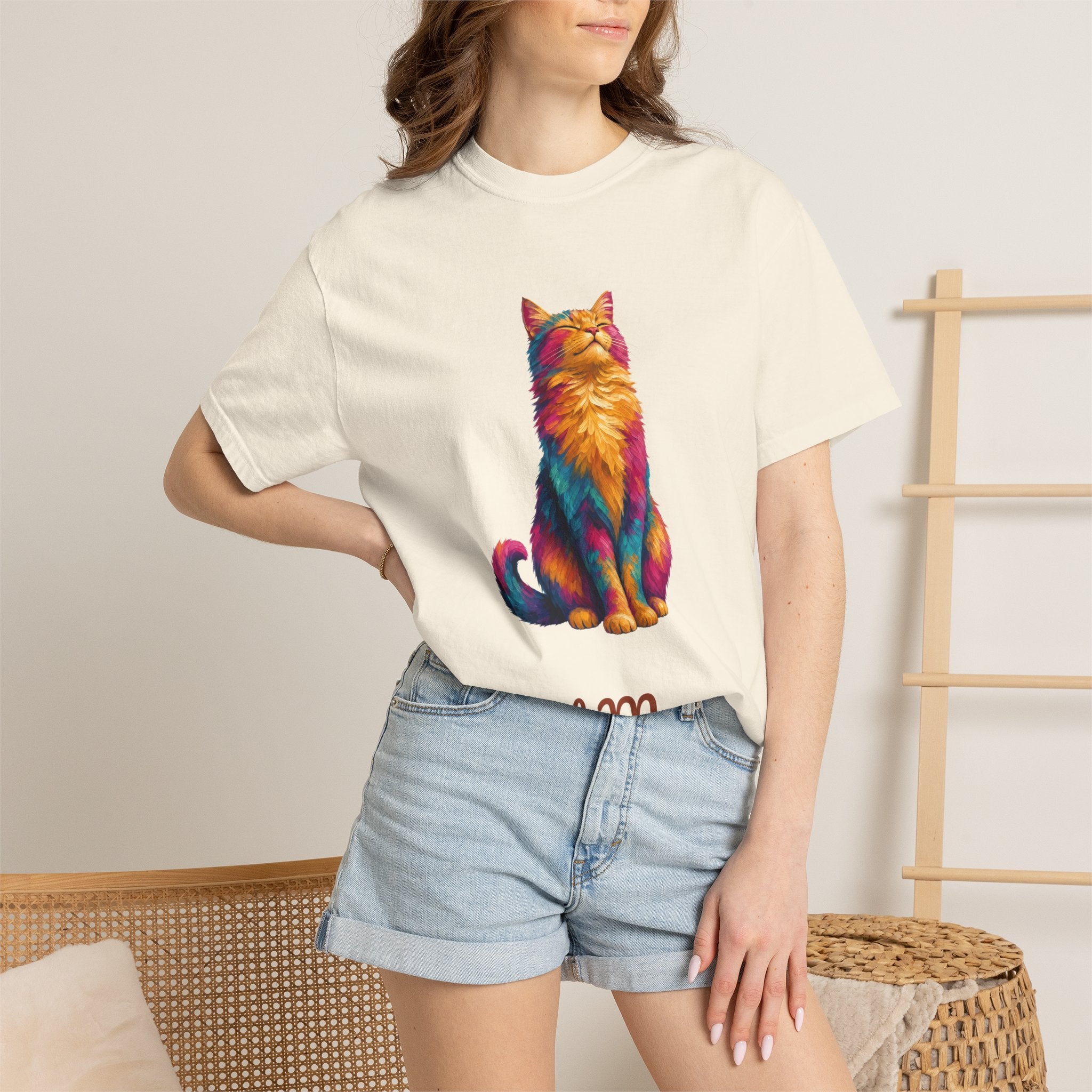 Cat Mom Shirt, Vibrant Painterly Cat Tee, Bold Cat Lover Gift, Colorful Cat Owner Sweatshirt
