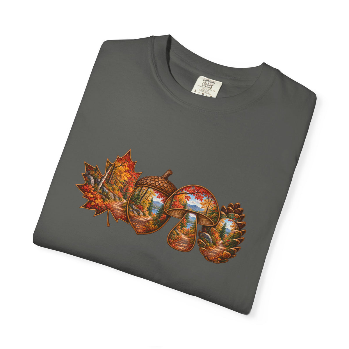Autumn Lake Scene on Maple Leaves Shirt | Fall Landscape Tee