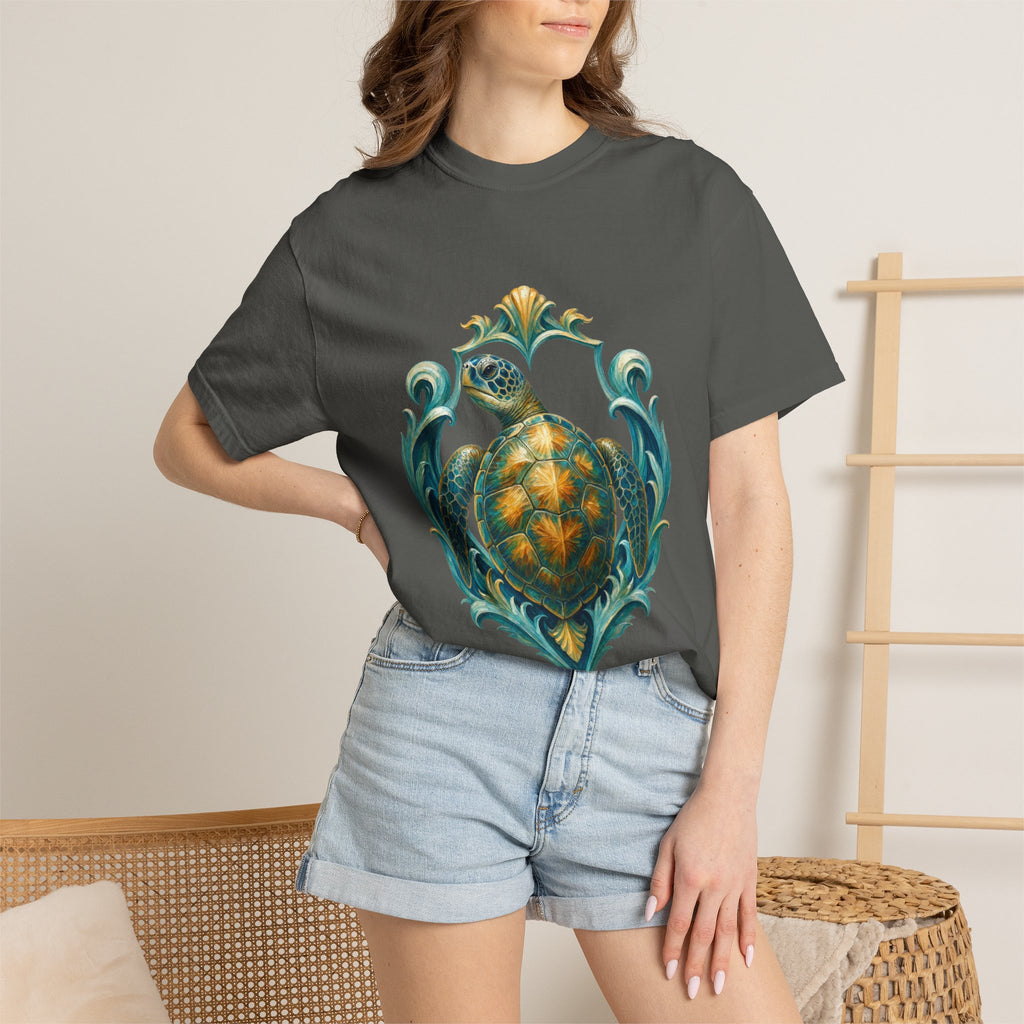 Sea Turtle Long Sleeve Sun Shirt, Painterly Turtle Crest Swim Tee, Beach Ocean Lover Gift, Coastal Swim Sweatshirt