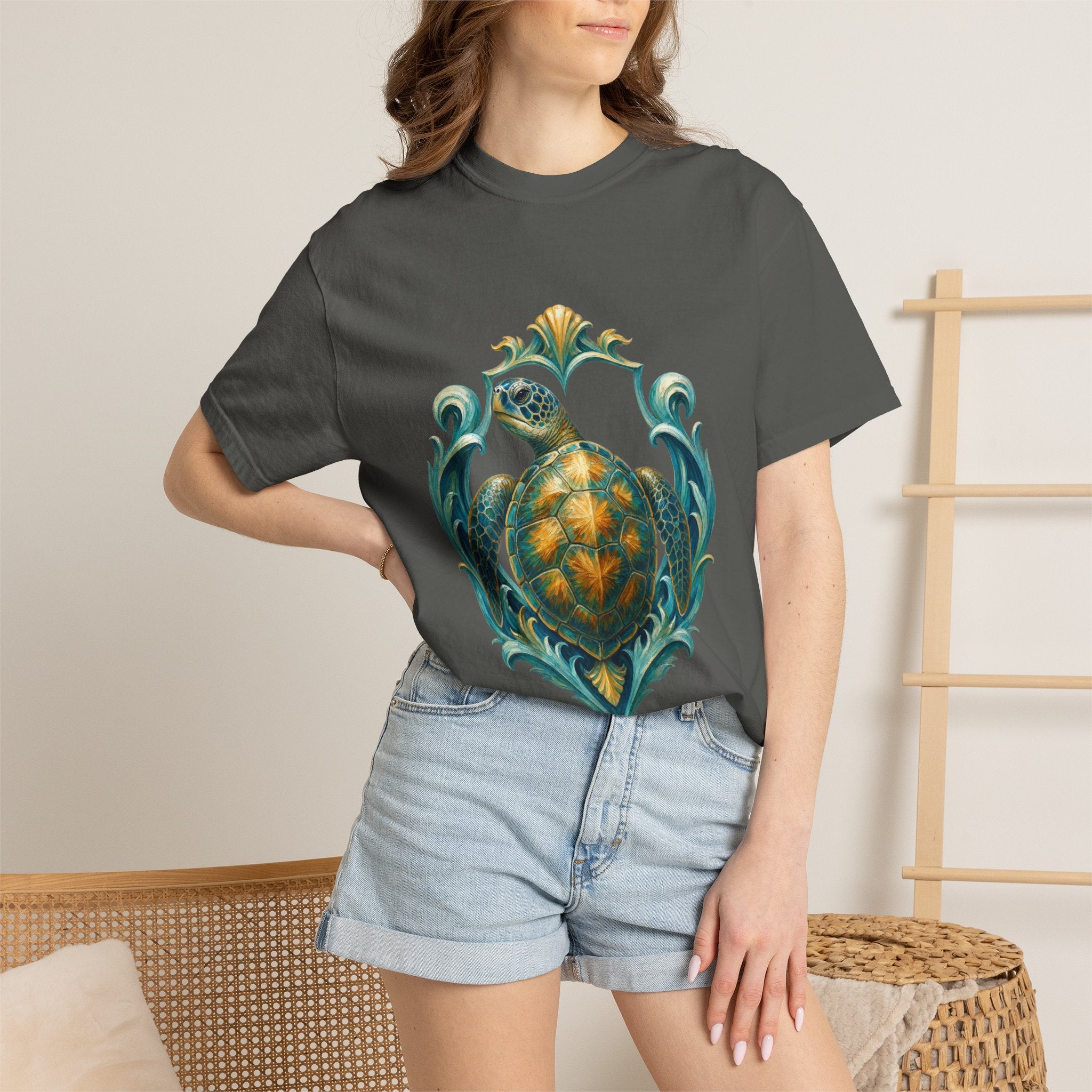 Sea Turtle Long Sleeve Sun Shirt, Painterly Turtle Crest Swim Tee, Beach Ocean Lover Gift, Coastal Swim Sweatshirt