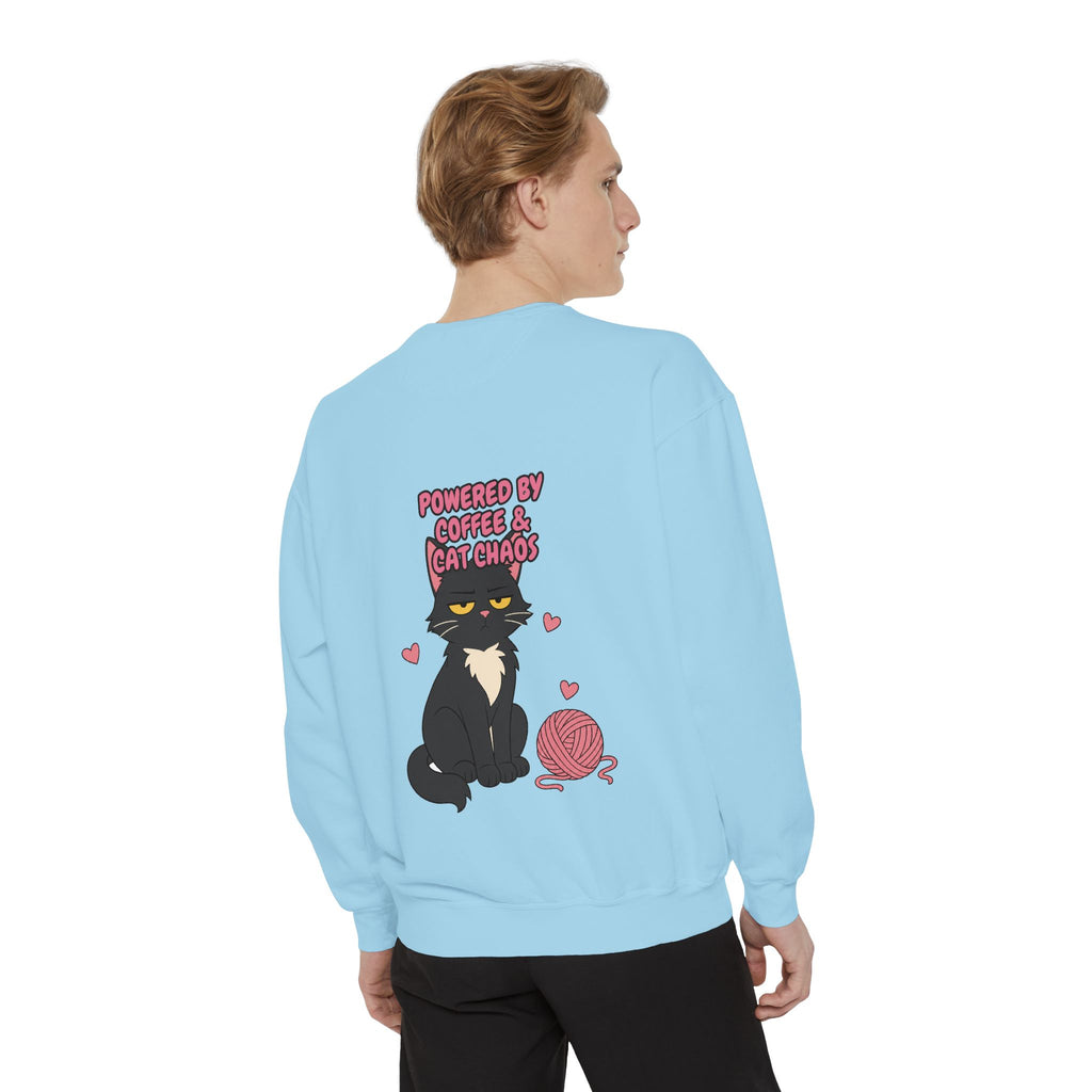 Powered By Coffee and Cat Chaos Shirt, Funny Cat Mom Coffee Tee, Cat Lover Gift, Cat Owner Sweatshirt