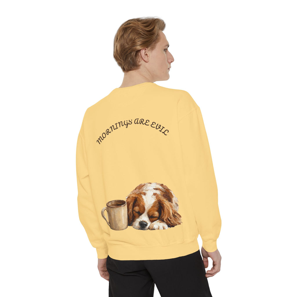 Mornings Are Evil Shirt, Funny Lazy Dog Coffee Tee, Not a Morning Person Gift, Painterly Dog Lover Sweatshirt