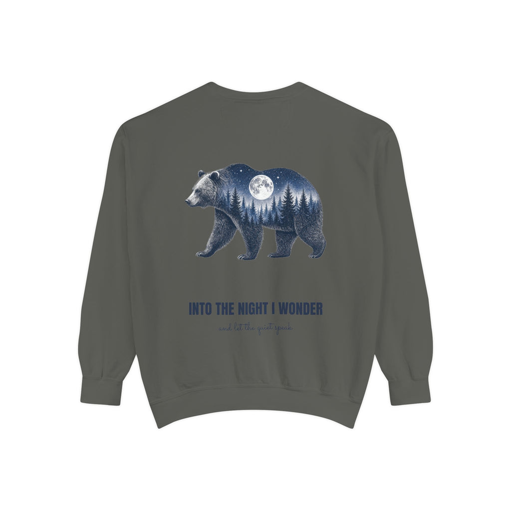 Into the Night I Wonder Shirt, Bear Double Exposure Tee, Moonlit Forest Camping Gift, Woodland Nature Sweatshirt