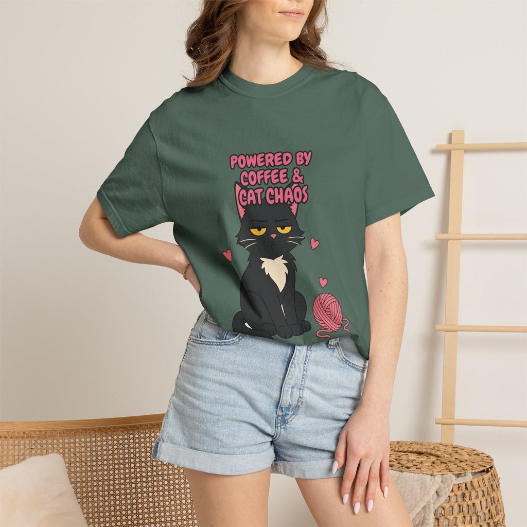 Powered By Coffee and Cat Chaos Shirt, Funny Cat Mom Coffee Tee, Cat Lover Gift, Cat Owner Sweatshirt
