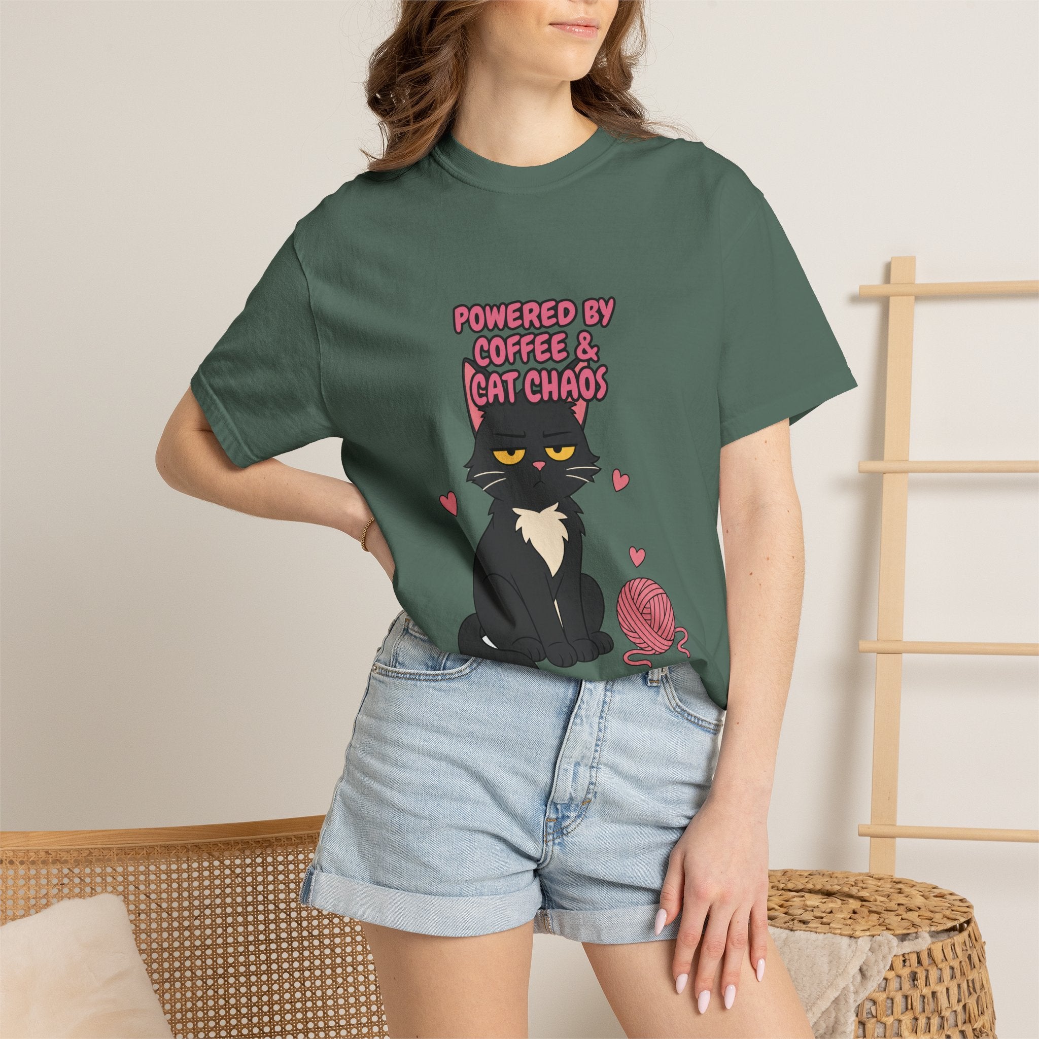 Powered By Coffee and Cat Chaos Shirt, Funny Cat Mom Coffee Tee, Cat Lover Gift, Cat Owner Sweatshirt