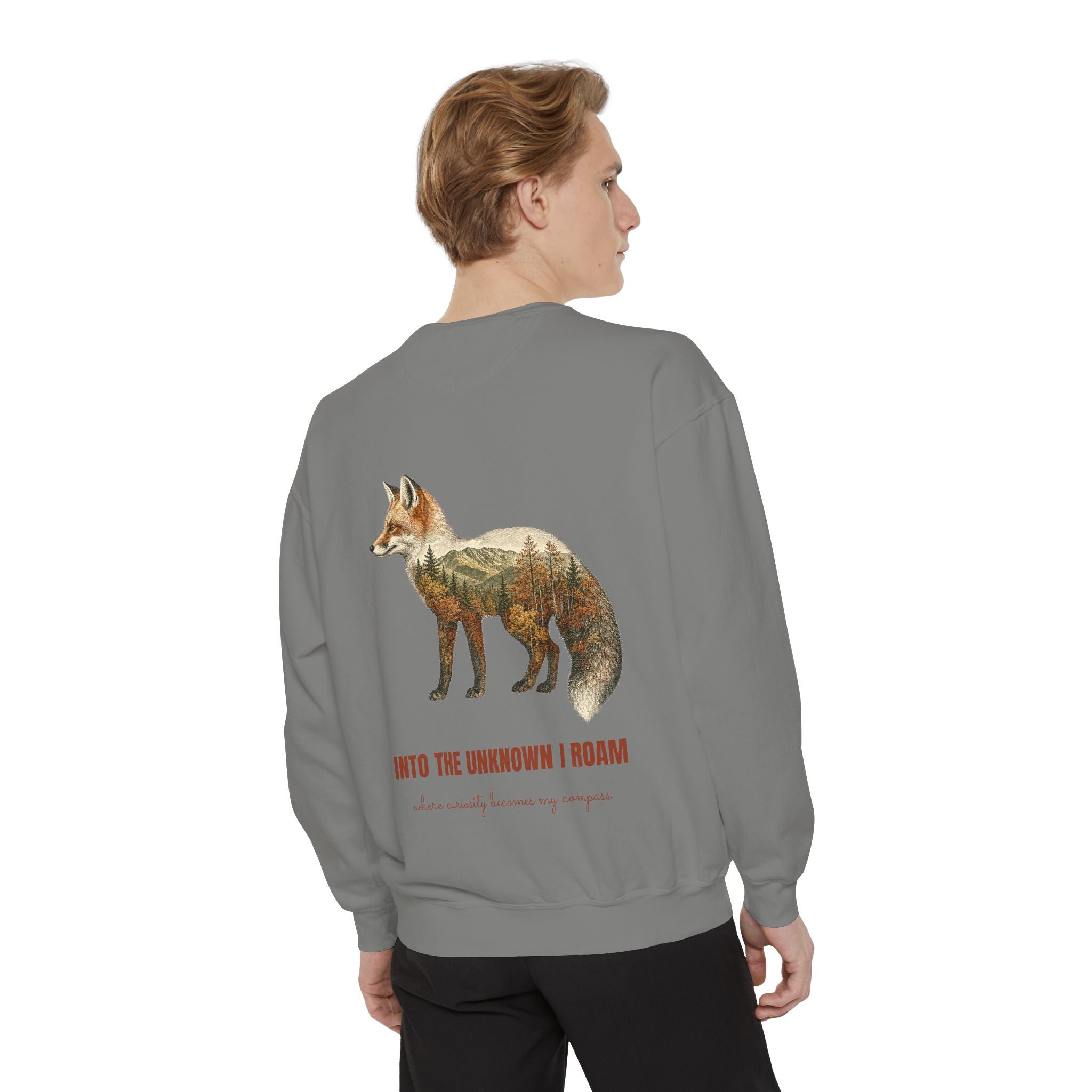 Into the Unknown I Roam Shirt, Fox Double Exposure Tee, Woodland Wanderlust Adventure Gift, Nature Hiking Sweatshirt