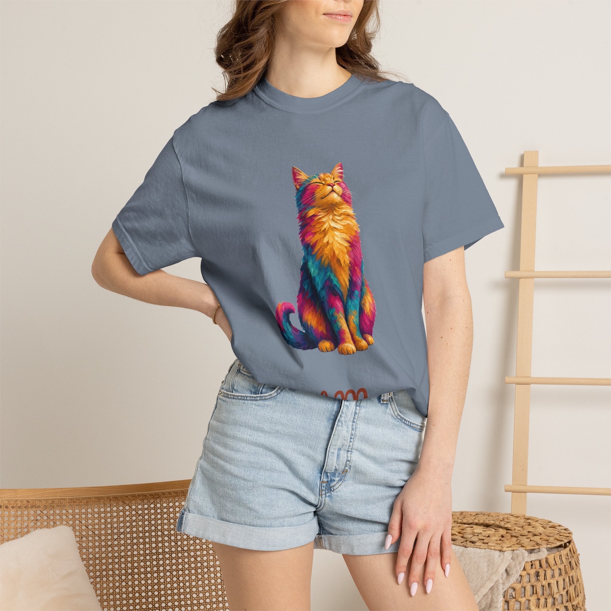 Cat Mom Shirt, Vibrant Painterly Cat Tee, Bold Cat Lover Gift, Colorful Cat Owner Sweatshirt