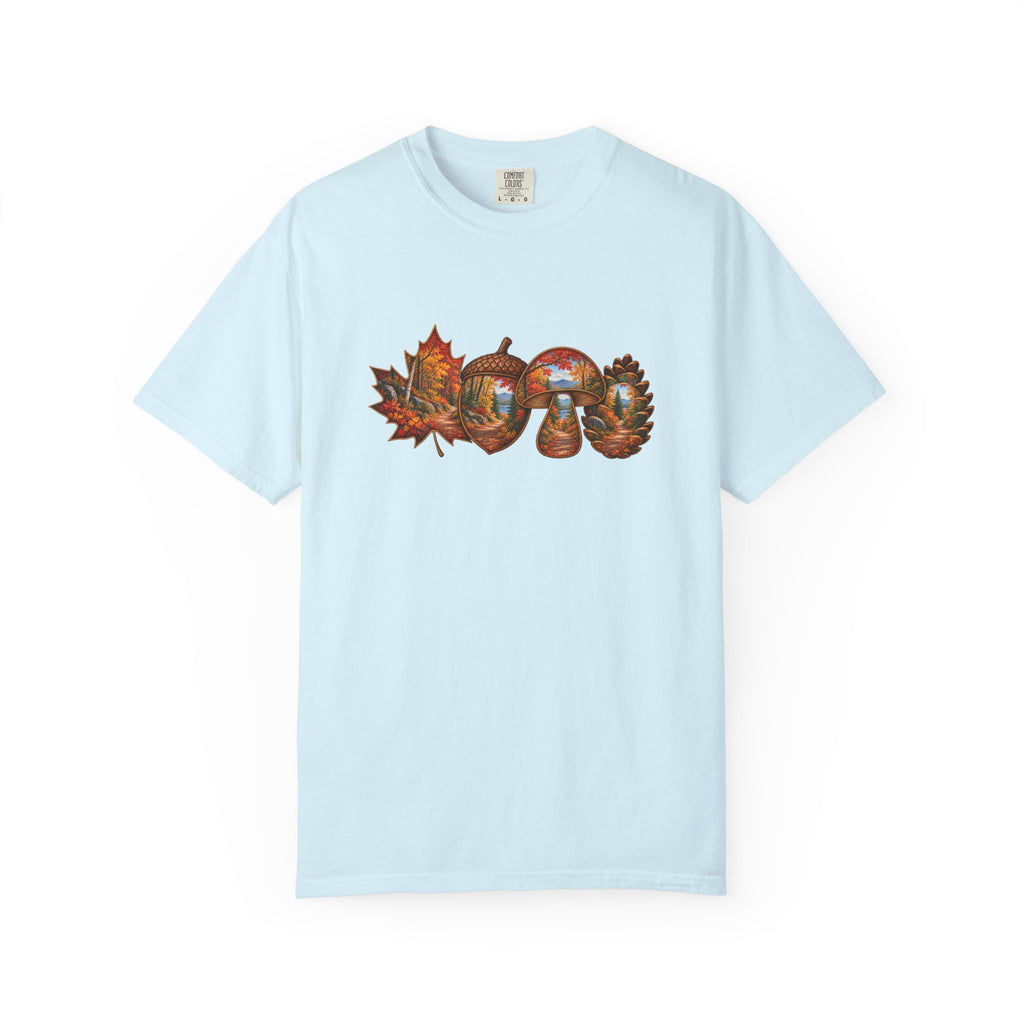 Autumn Lake Scene on Maple Leaves Shirt | Fall Landscape Tee