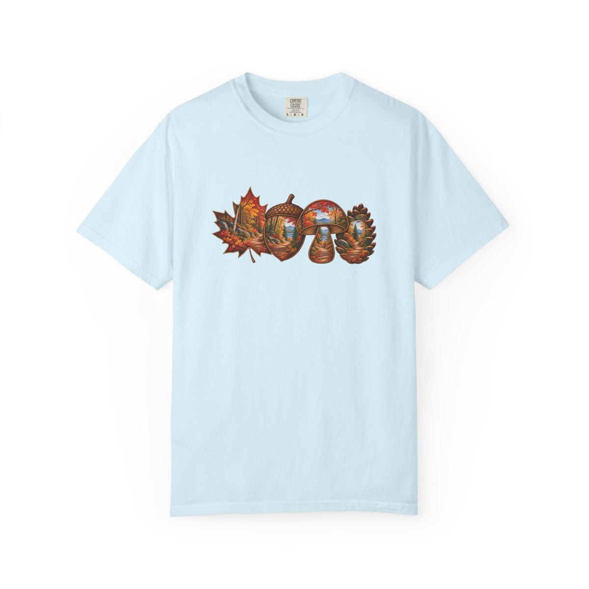 Autumn Lake Scene on Maple Leaves Shirt | Fall Landscape Tee