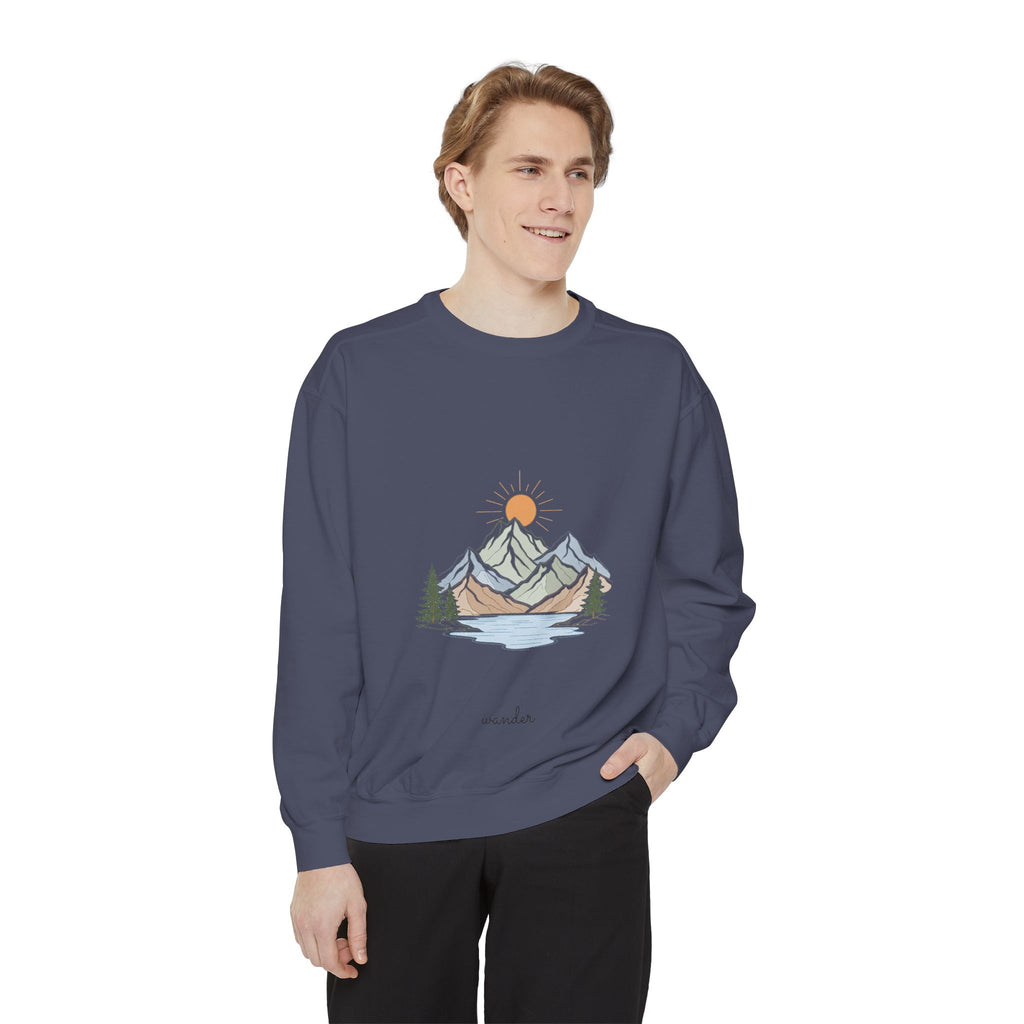 Minimalist Mountain Shirt, Wander Line Art Tee, Nature Hiking Adventure Gift, Modern Outdoor Sweatshirt