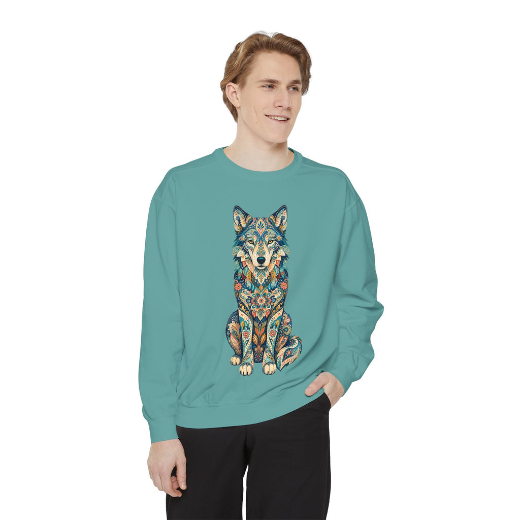 Boho Wolf Shirt, Folk Art Wolf Tee, Japanese Pattern Wolf Lover Gift, Vintage Floral Wolf Sweatshirt