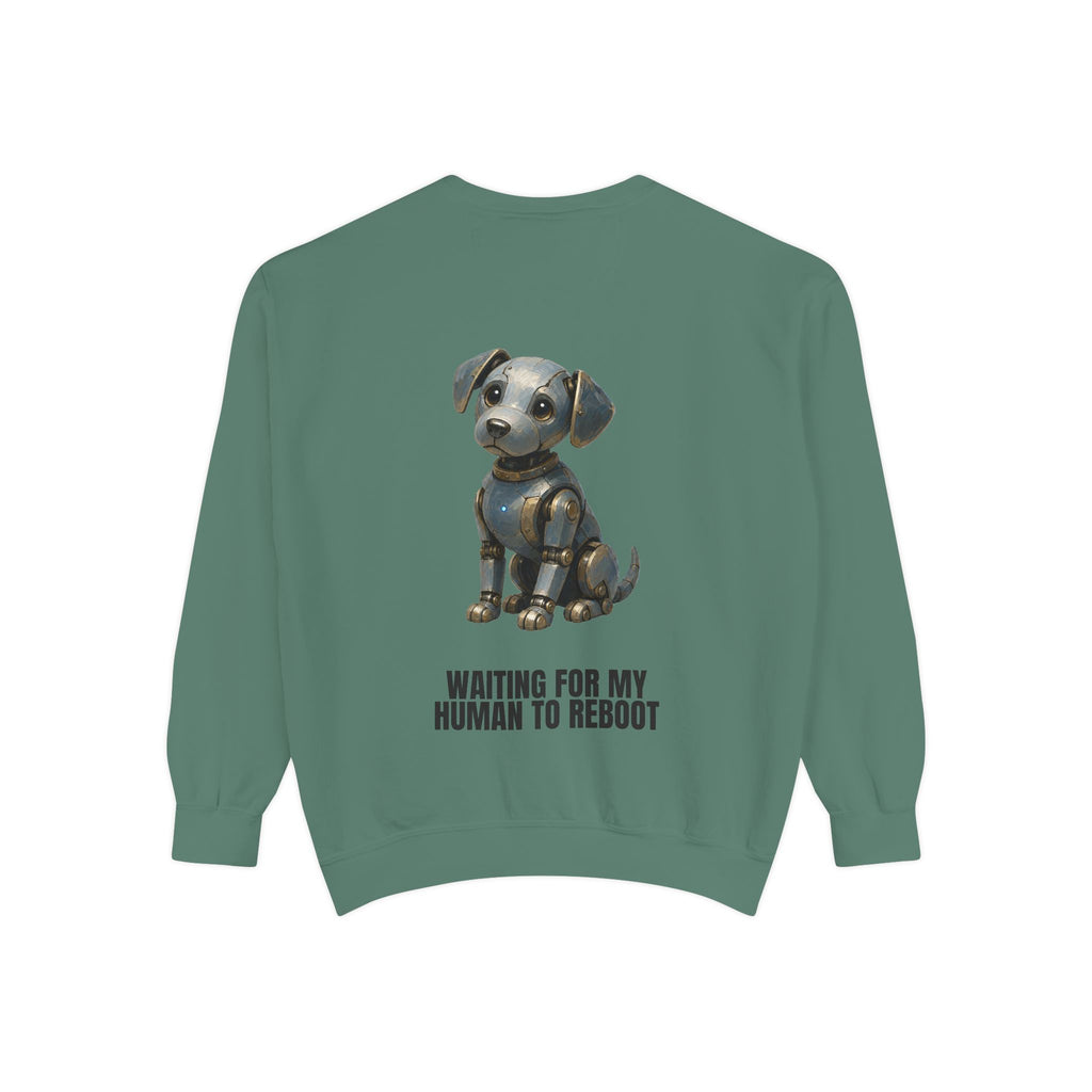 Waiting for My Human to Reboot Shirt, Funny Robot Dog Tee, Tech Programmer Gift, Sci-Fi AI Humor Sweatshirt