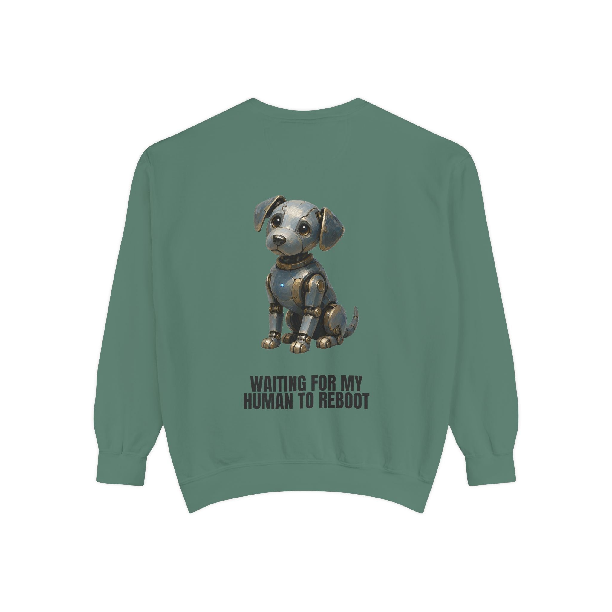 Waiting for My Human to Reboot Shirt, Funny Robot Dog Tee, Tech Programmer Gift, Sci-Fi AI Humor Sweatshirt