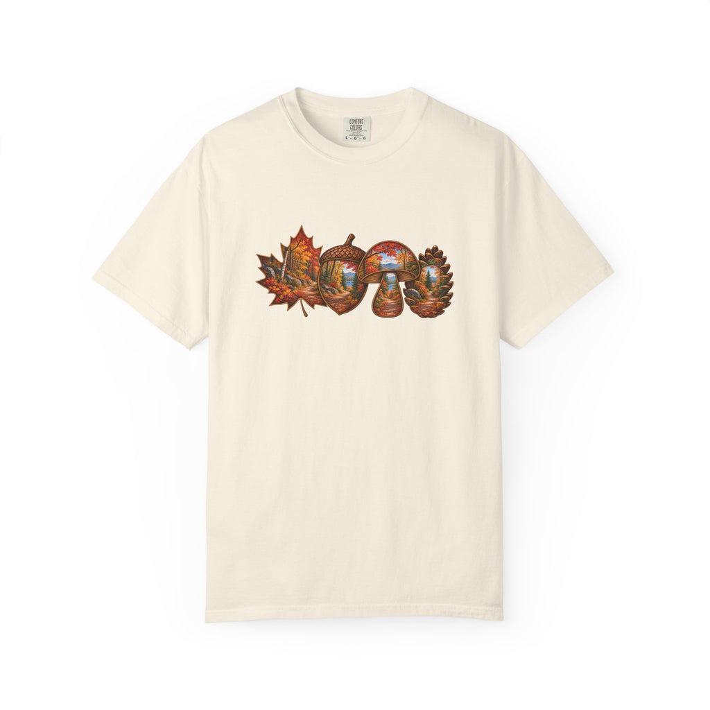 Autumn Lake Scene on Maple Leaves Shirt | Fall Landscape Tee