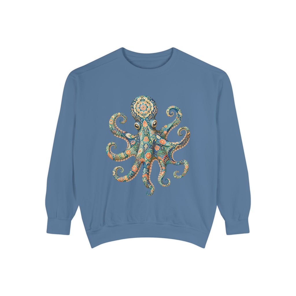 Boho Octopus Shirt, Folk Art Octopus Tee, Japanese Pattern Ocean Lover Gift, Vintage Floral Octopus Sweatshirt