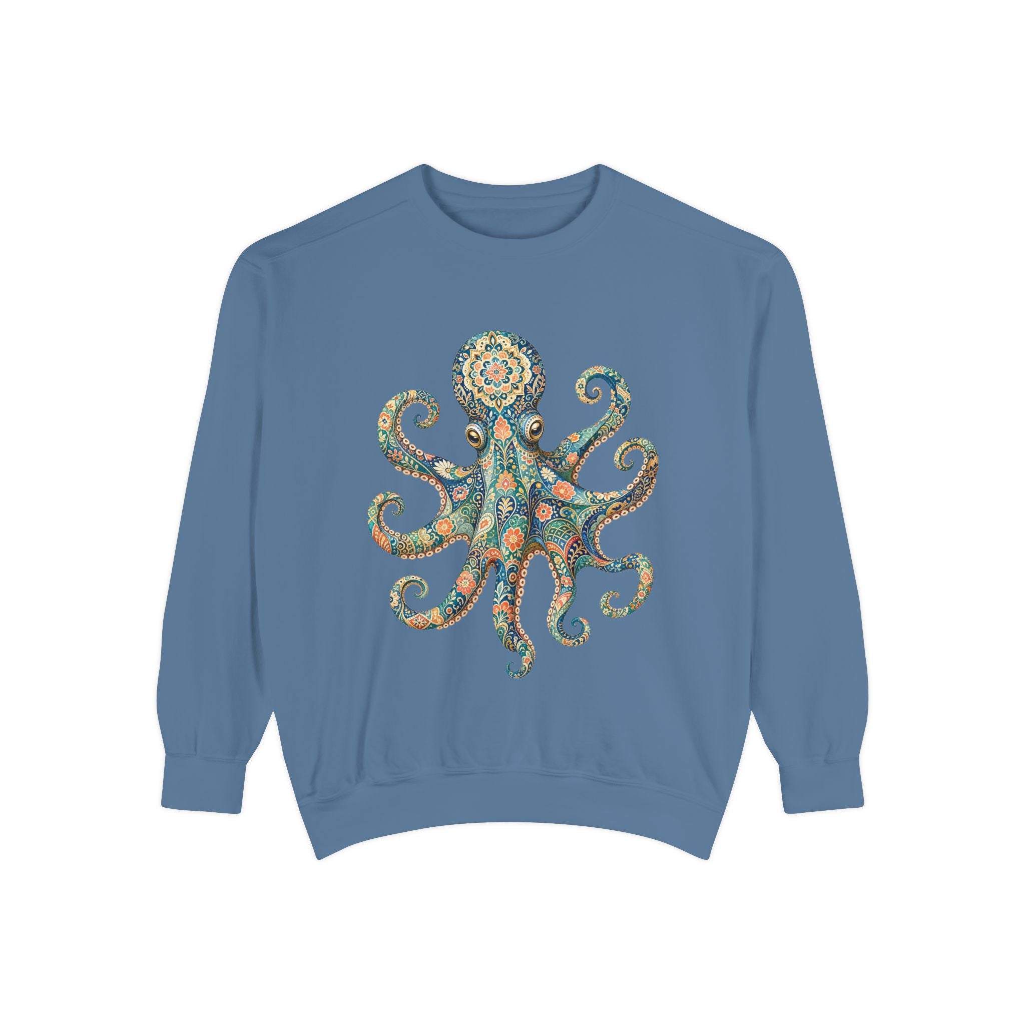 Boho Octopus Shirt, Folk Art Octopus Tee, Japanese Pattern Ocean Lover Gift, Vintage Floral Octopus Sweatshirt