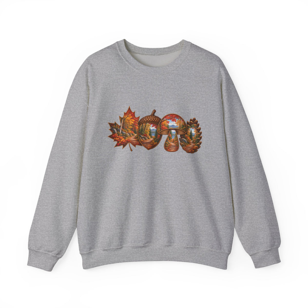 Autumn Lake Scene on Maple Leaves Sweatshirt | Fall Landscape Crewneck